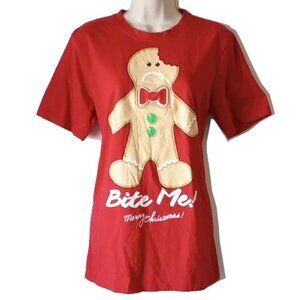 NWOT Gingerbread Man Bite Me T-shirt Unisex M Flashing Lights Ugly Sweater